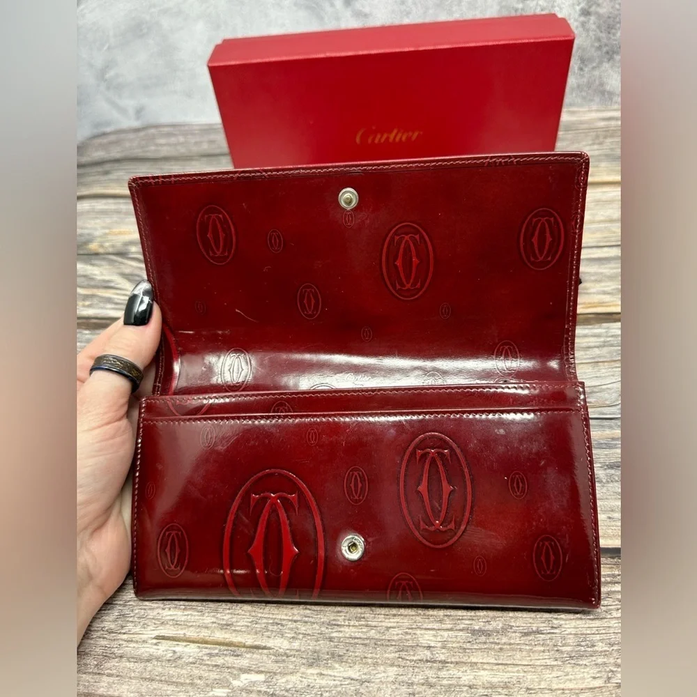 Cartier Red Glossy Long Leather Happy Birthday Wallet GUC Dust Bag, Box, Cards​​ - Picture 11 of 16